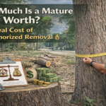 Consulting arborist measuring mature tree diameter for trunk formula technique valuation after unauthorized removal
